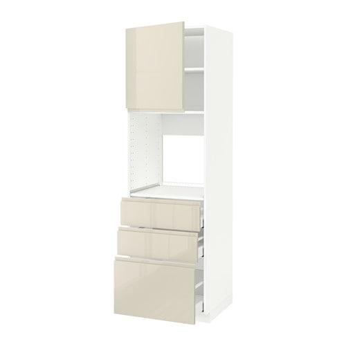 МЕТОД / МАКСИМЕРА Высокий шкаф д/духовки/дверь/3ящика - белый, Воксторп глянцевый светло-бежевый, 60x60x200 см МЕТОД / МАКСИМЕРА Высокий шкаф д/духовки/дверь/3ящика - белый, Воксторп глянцевый светло-бежевый, 60x60x200 см