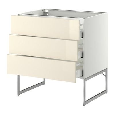 МЕТОД / МАКСИМЕРА Нплн шк 3 фрнт/3 средн ящика - 80x60x60 см, Рингульт глянцевый кремовый, белый
