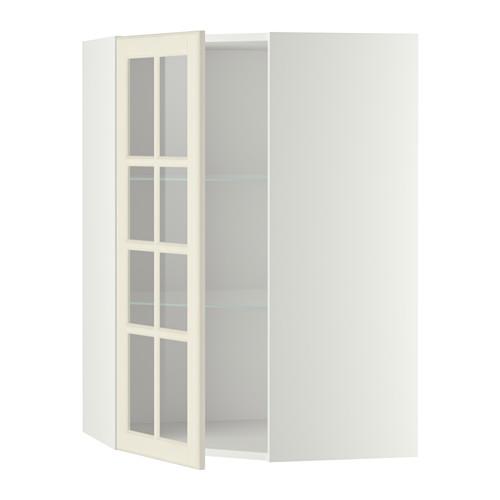 МЕТОД Углов навесн шк с полками/сткл дв - белый, Будбин белый с оттенком, 68x100 см