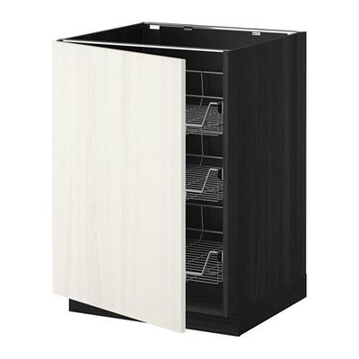 МЕТОД Напольный шкаф с проволочн ящиками - 60x60 см, Росдаль белый ясень, под дерево черный МЕТОД Напольный шкаф с проволочн ящиками - 60x60 см, Росдаль белый ясень, под дерево черный