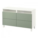 БЕСТО Тумба д/ТВ с ящиками - белый/Лаппвикен зеленый, направляющие ящика,нажимные