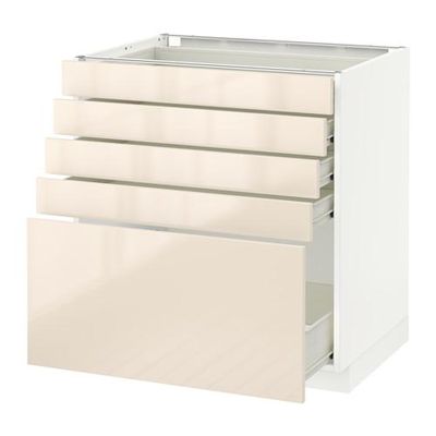 МЕТОД / ФОРВАРА Напольный шкаф с 5 ящиками - 80x60 см, Рингульт глянцевый кремовый, белый