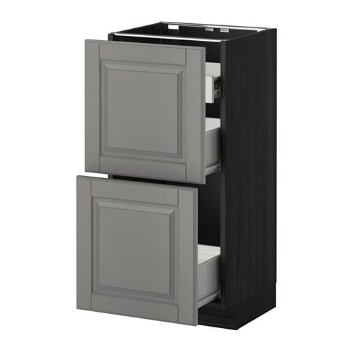 МЕТОД / ФОРВАРА Нап шкаф 2 фрнт пнл/1низк/2ср ящ - под дерево черный, Будбин серый, 40x37 см