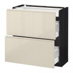 МЕТОД / МАКСИМЕРА Напольный шкаф/2фасада/3ящика - под дерево черный, Воксторп глянцевый светло-бежевый, 80x37 см