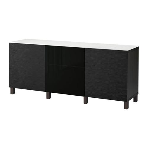 БЕСТО Комб для хран с дверц/ящ - Лаксвикен черный/Сельсвикен глянцевый/черный, направляющие ящика,нажимные