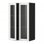 МЕТОД Навесной шкаф с полками/2 стекл дв - под дерево черный, Ютис матовое стекло/алюминий, 60x100 см