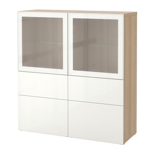 БЕСТО Комбинация д/хранения+стекл дверц - под беленый дуб/Сельсвикен глянцевый/белый матовое стекло, направляющие ящика,нажимные БЕСТО Комбинация д/хранения+стекл дверц - под беленый дуб/Сельсвикен глянцевый/белый матовое стекло, направляющие ящика,нажимные
