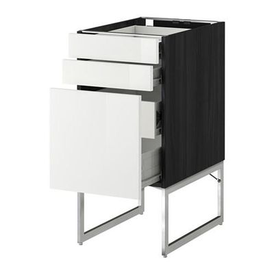 МЕТОД / ФОРВАРА Напольн шкаф 3фронт пнл/2низ/2ср ящ - 40x60x60 см, Рингульт глянцевый белый, под дерево черный