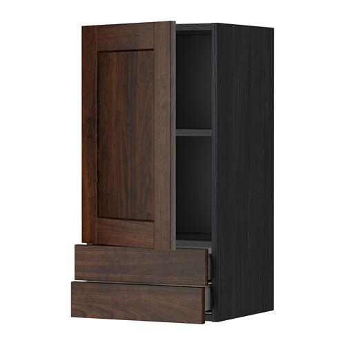 МЕТОД / МАКСИМЕРА Навесной шкаф с дверцей/2 ящика - под дерево черный, Эдсерум под дерево коричневый, 40x80 см