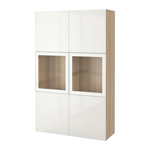 БЕСТО Комбинация д/хранения+стекл дверц - под беленый дуб/Сельсвикен глянцевый/белый прозрачное стекло БЕСТО Комбинация д/хранения+стекл дверц - под беленый дуб/Сельсвикен глянцевый/белый прозрачное стекло