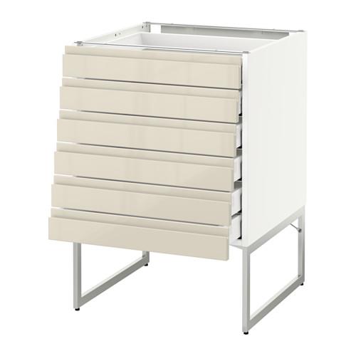 МЕТОД / МАКСИМЕРА Напольн шкаф 6фронт пнл/6 низ ящ - белый, Воксторп глянцевый светло-бежевый, 60x60x60 см МЕТОД / МАКСИМЕРА Напольн шкаф 6фронт пнл/6 низ ящ - белый, Воксторп глянцевый светло-бежевый, 60x60x60 см