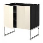 МЕТОД Напол шкаф с полками/2двери - 80x60x60 см, Рингульт глянцевый кремовый, под дерево черный