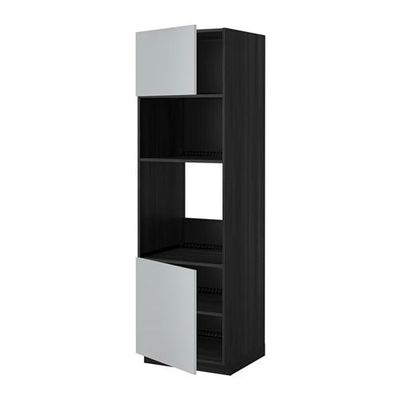 МЕТОД Выс шкаф д/духовки/СВЧ/2 дв/полки - 60x60x200 см, Веддинге серый, под дерево черный