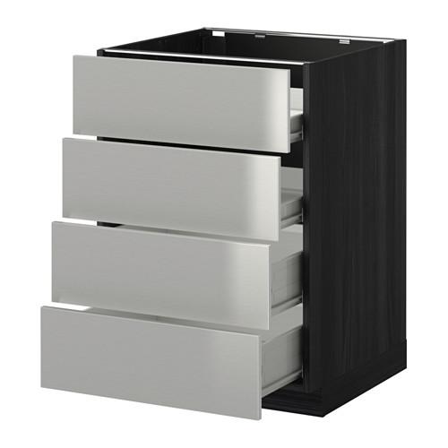 МЕТОД / ФОРВАРА Напольн шкаф 4 фронт панели/4 ящика - под дерево черный, Гревста нержавеющ сталь, 60x60 см МЕТОД / ФОРВАРА Напольн шкаф 4 фронт панели/4 ящика - под дерево черный, Гревста нержавеющ сталь, 60x60 см