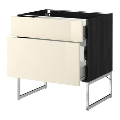 МЕТОД / ФОРВАРА Наполн шк 2 фрнт/3 средн ящ - 80x60x60 см, Рингульт глянцевый кремовый, под дерево черный