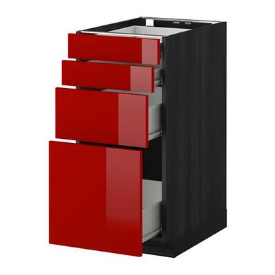 МЕТОД / ФОРВАРА Напольн шкаф 4 фронт панели/4 ящика - 40x60 см, Рингульт глянцевый красный, под дерево черный МЕТОД / ФОРВАРА Напольн шкаф 4 фронт панели/4 ящика - 40x60 см, Рингульт глянцевый красный, под дерево черный