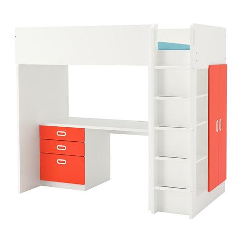 STUVA / FRITIDS Loft bed / 3 drawer / 2 doors - white / red