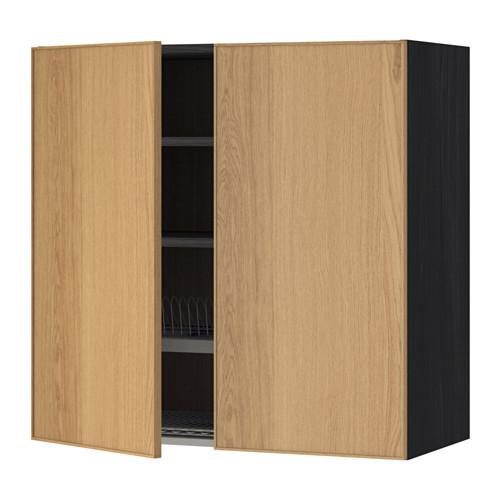 МЕТОД Навесной шкаф с посуд суш/2 дврц - под дерево черный, Экестад дуб, 80x80 см МЕТОД Навесной шкаф с посуд суш/2 дврц - под дерево черный, Экестад дуб, 80x80 см