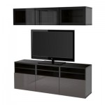 БЕСТО Шкаф для ТВ, комбин/стеклян дверцы - черно-коричневый/Сельсвикен глянцевый/серый прозрачное стекло, направляющие ящика,нажимные БЕСТО Шкаф для ТВ, комбин/стеклян дверцы - черно-коричневый/Сельсвикен глянцевый/серый прозрачное стекло, направляющие ящика,нажимные