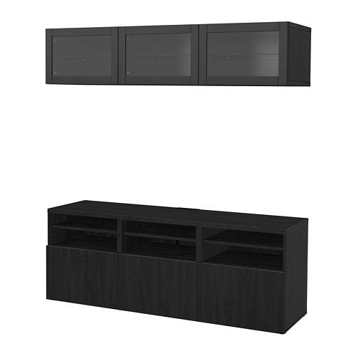 BESTÅ шкаф для ТВ, комбин/стеклян дверцы желтый