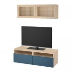 БЕСТО Шкаф для ТВ, комбин/стеклян дверцы - под беленый дуб Вальвикен/темно-синий прозрачное стекло, направляющие ящика,нажимные БЕСТО Шкаф для ТВ, комбин/стеклян дверцы - под беленый дуб Вальвикен/темно-синий прозрачное стекло, направляющие ящика,нажимные