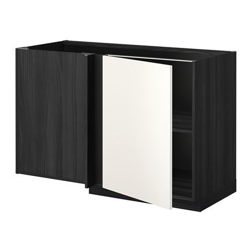 METOD угловой напольный шкаф с полкой черный/Веддинге белый 128x68 см