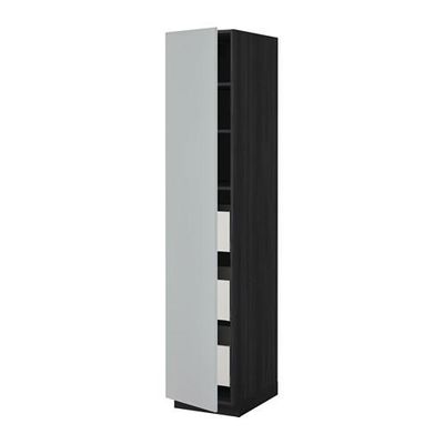 МЕТОД / МАКСИМЕРА Высокий шкаф с ящиками - 40x60x200 см, Веддинге серый, под дерево черный