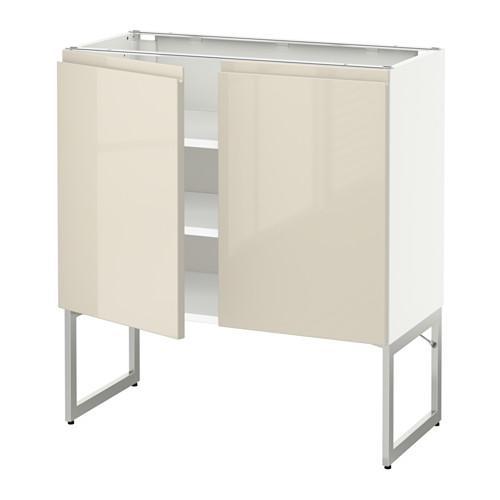МЕТОД Напол шкаф с полками/2двери - белый, Воксторп глянцевый светло-бежевый, 80x37x60 см