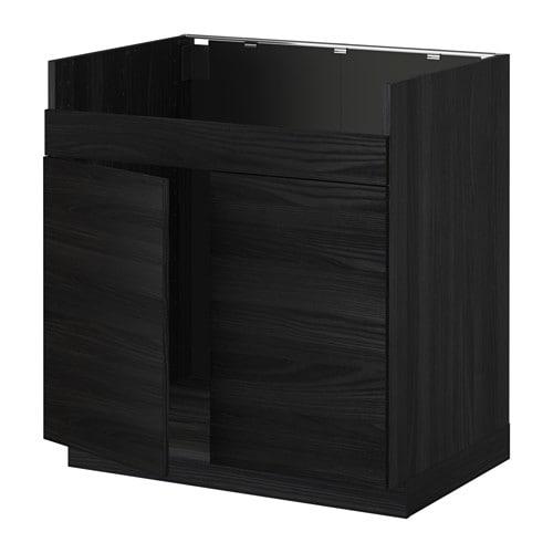 МЕТОД Напольный шкаф д/двойн мойки ХАВСЕН - под дерево черный, Тингсрид под дерево черный