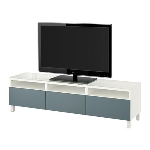 БЕСТО Тумба д/ТВ с ящиками - белый/Вальвикен серо-бирюзовый, направляющие ящика,нажимные