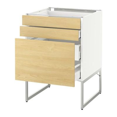 МЕТОД / МАКСИМЕРА Напольн шкаф 3фронт пнл/2низ/2ср ящ - 60x60x60 см, Тингсрид под березу, белый МЕТОД / МАКСИМЕРА Напольн шкаф 3фронт пнл/2низ/2ср ящ - 60x60x60 см, Тингсрид под березу, белый