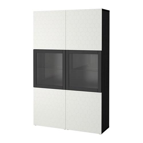 БЕСТО Комбинация д/хранения+стекл дверц - черно-коричневый/вассвикен белый прозрачное стекло