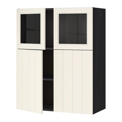 МЕТОД Навесной шкаф/полки/2дв/2стек дв - Хитарп белый с оттенком, под дерево черный