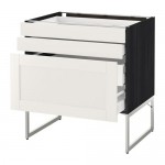 МЕТОД / МАКСИМЕРА Напольн шкаф 3фронт пнл/2низ/2ср ящ - под дерево черный, Сэведаль белый, 80x60x60 см