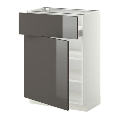 МЕТОД / ФОРВАРА Напольн шкаф с полкой/ящиком/дверью - белый, Рингульт глянцевый серый, 60x37 см МЕТОД / ФОРВАРА Напольн шкаф с полкой/ящиком/дверью - белый, Рингульт глянцевый серый, 60x37 см