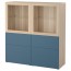БЕСТО Комбинация д/хранения+стекл дверц - под беленый дуб Вальвикен/темно-синий прозрачное стекло, направляющие ящика,нажимные
