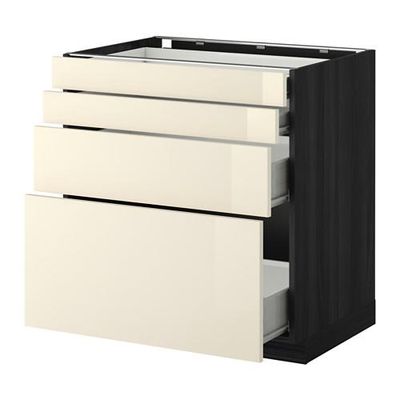 МЕТОД / ФОРВАРА Напольн шкаф 4 фронт панели/4 ящика - 80x60 см, Рингульт глянцевый кремовый, под дерево черный