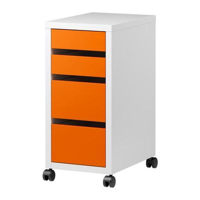 МИККЕ Тумба с ящиками на колесах - белый/оранжевый