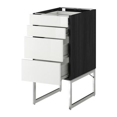 МЕТОД / ФОРВАРА Нплн шк 4 фронт/2 низк/2средн ящ - 40x60x60 см, Рингульт глянцевый белый, под дерево черный