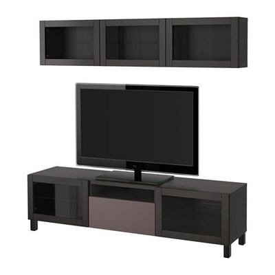 БЕСТО Шкаф для ТВ, комбин/стеклян дверцы - черно-коричневый/Вальвикен темно-коричневый, прозрачное стекло, направляющие ящика,нажимные БЕСТО Шкаф для ТВ, комбин/стеклян дверцы - черно-коричневый/Вальвикен темно-коричневый, прозрачное стекло, направляющие ящика,нажимные