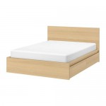 MALM высокий каркас кровати/4 ящика дубовый шпон, беленый/Лонсет 140x200 cm