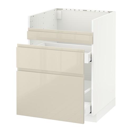 МЕТОД / МАКСИМЕРА Нап шкаф п/мойку ДУМШЁ/3фасада/2ящ - белый, Воксторп глянцевый светло-бежевый, 60x60 см МЕТОД / МАКСИМЕРА Нап шкаф п/мойку ДУМШЁ/3фасада/2ящ - белый, Воксторп глянцевый светло-бежевый, 60x60 см