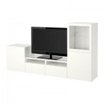 БЕСТО Шкаф для ТВ, комбин/стеклян дверцы - Лаппвикен/Синдвик белый прозрачное стекло, направляющие ящика, плавно закр