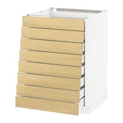 МЕТОД / МАКСИМЕРА Наполн шкаф 8 фронт/8 низк ящиков - 60x60 см, Тингсрид под березу, белый