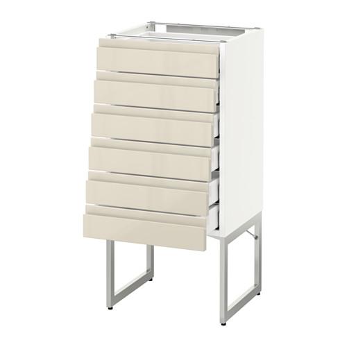 МЕТОД / МАКСИМЕРА Напольн шкаф 6фронт пнл/6 низ ящ - белый, Воксторп глянцевый светло-бежевый, 40x37x60 см