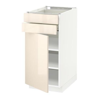 МЕТОД / ФОРВАРА Напольный шкаф с дверцей/2 ящиками - 40x60 см, Рингульт глянцевый кремовый, белый