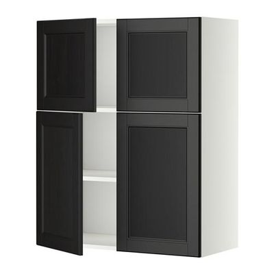 МЕТОД Навесной шкаф с полками/4дверцы - Лаксарби черно-коричневый, белый МЕТОД Навесной шкаф с полками/4дверцы - Лаксарби черно-коричневый, белый