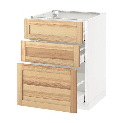 МЕТОД / МАКСИМЕРА Напольный шкаф с 3 ящиками - белый, Торхэмн естественный ясень, 60x60 см МЕТОД / МАКСИМЕРА Напольный шкаф с 3 ящиками - белый, Торхэмн естественный ясень, 60x60 см