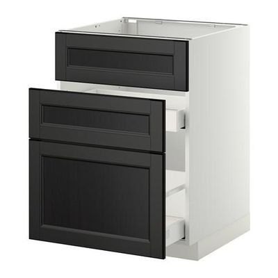МЕТОД / МАКСИМЕРА Напольн шк п-мойку+3фрнт пнл/2ящ - 60x60 см, Лаксарби черно-коричневый, белый МЕТОД / МАКСИМЕРА Напольн шк п-мойку+3фрнт пнл/2ящ - 60x60 см, Лаксарби черно-коричневый, белый