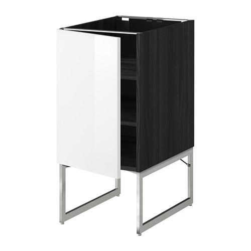 МЕТОД Напольный шкаф с полками - под дерево черный, Рингульт глянцевый белый, 40x60x60 см